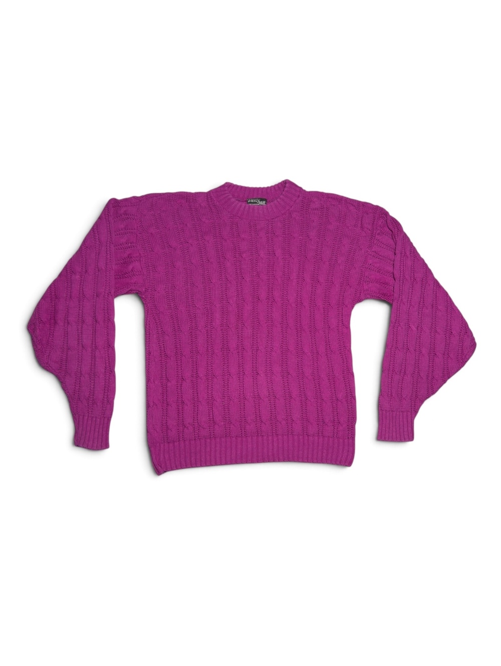 Vintage Windy Hill Purple Cable Knit Cotton Crewneck Sweater Made in USA